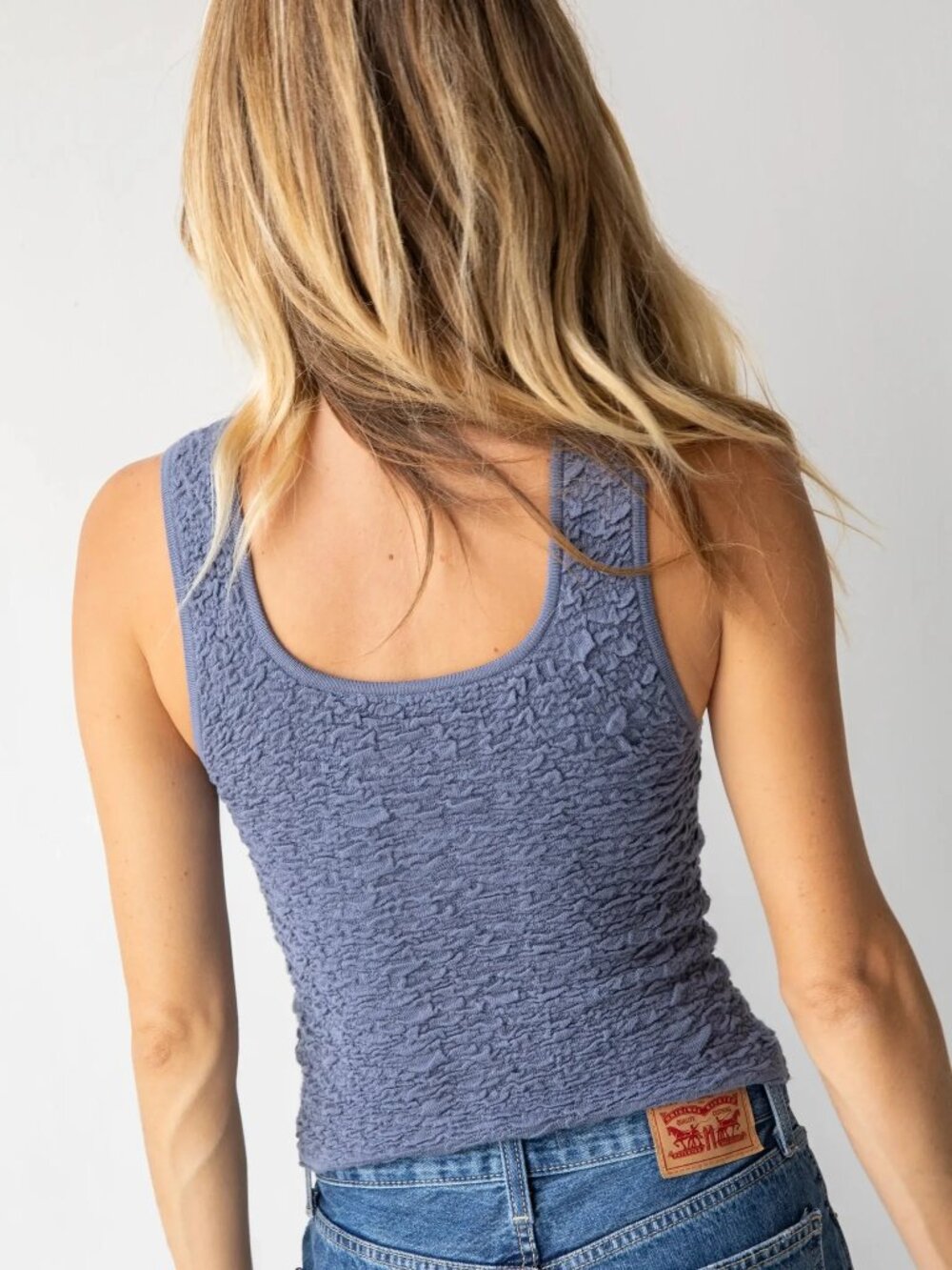 Natural Life Danielle Square Neck Texture Knit Tank Top Dusty Blue - Picture 8 of 13